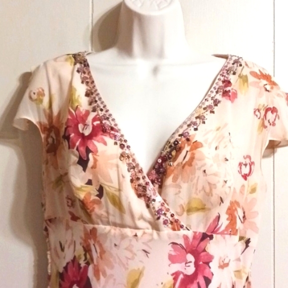 Adrianna Papell Floral Dress in Cream and Pink - Picture 4 of 12